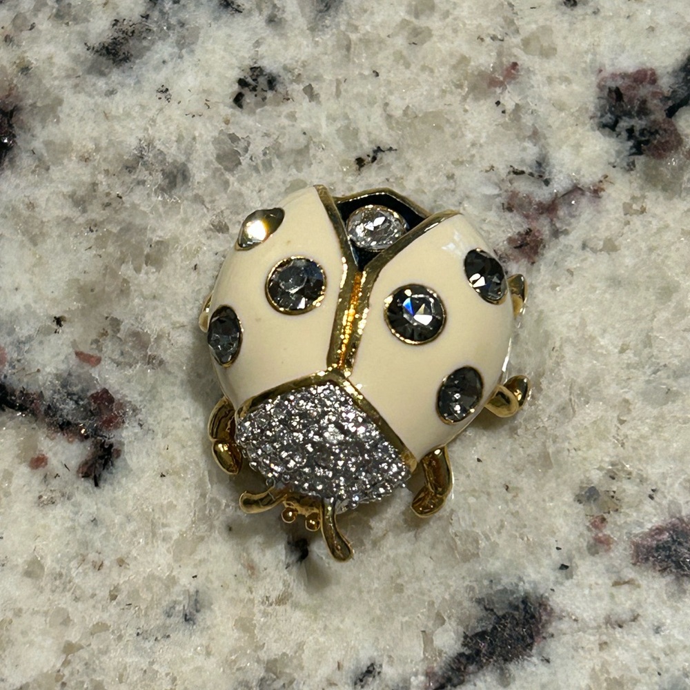Vintage Joan Rivers Enamel Rhinestones Lady Bug Pin Brooch